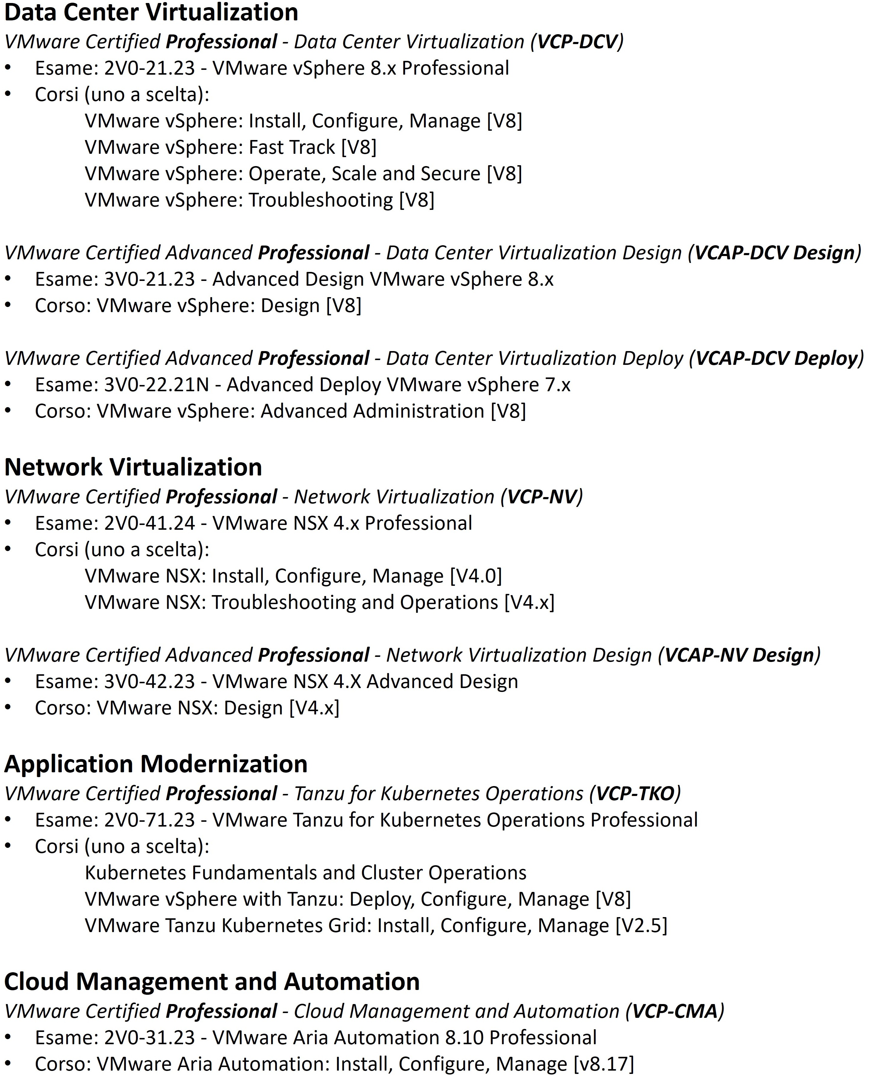 Certificazioni VMware